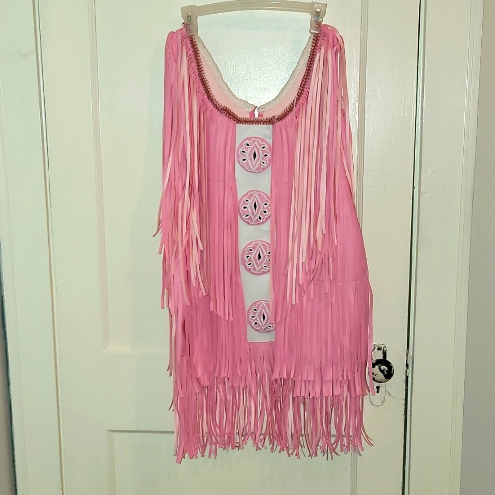 Handmade Bubblegum Pink Leather Fringe Mini Dress